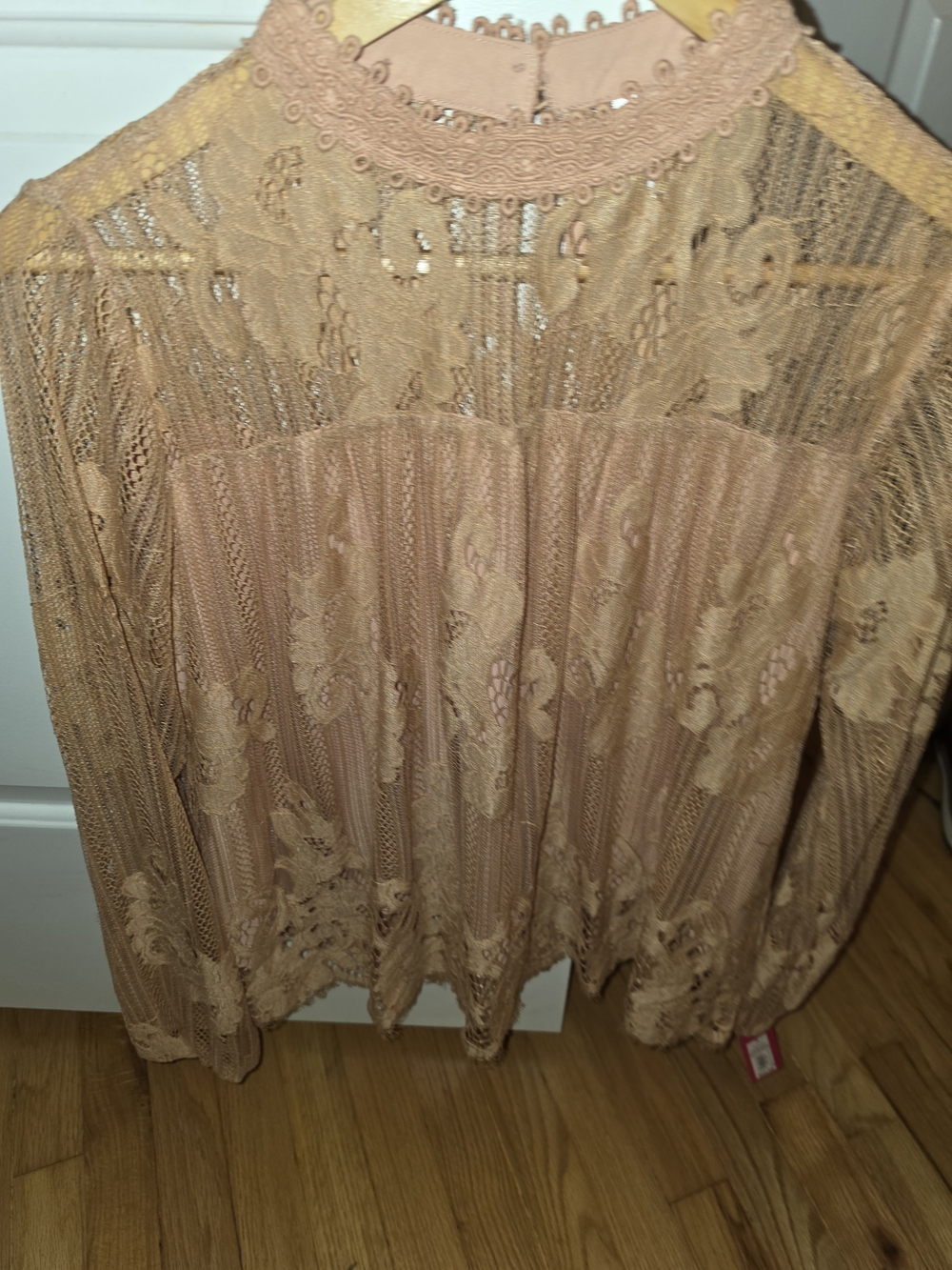 Xhilaration Blush Pink Sheer Floral Lace Mock-Neck Blouse